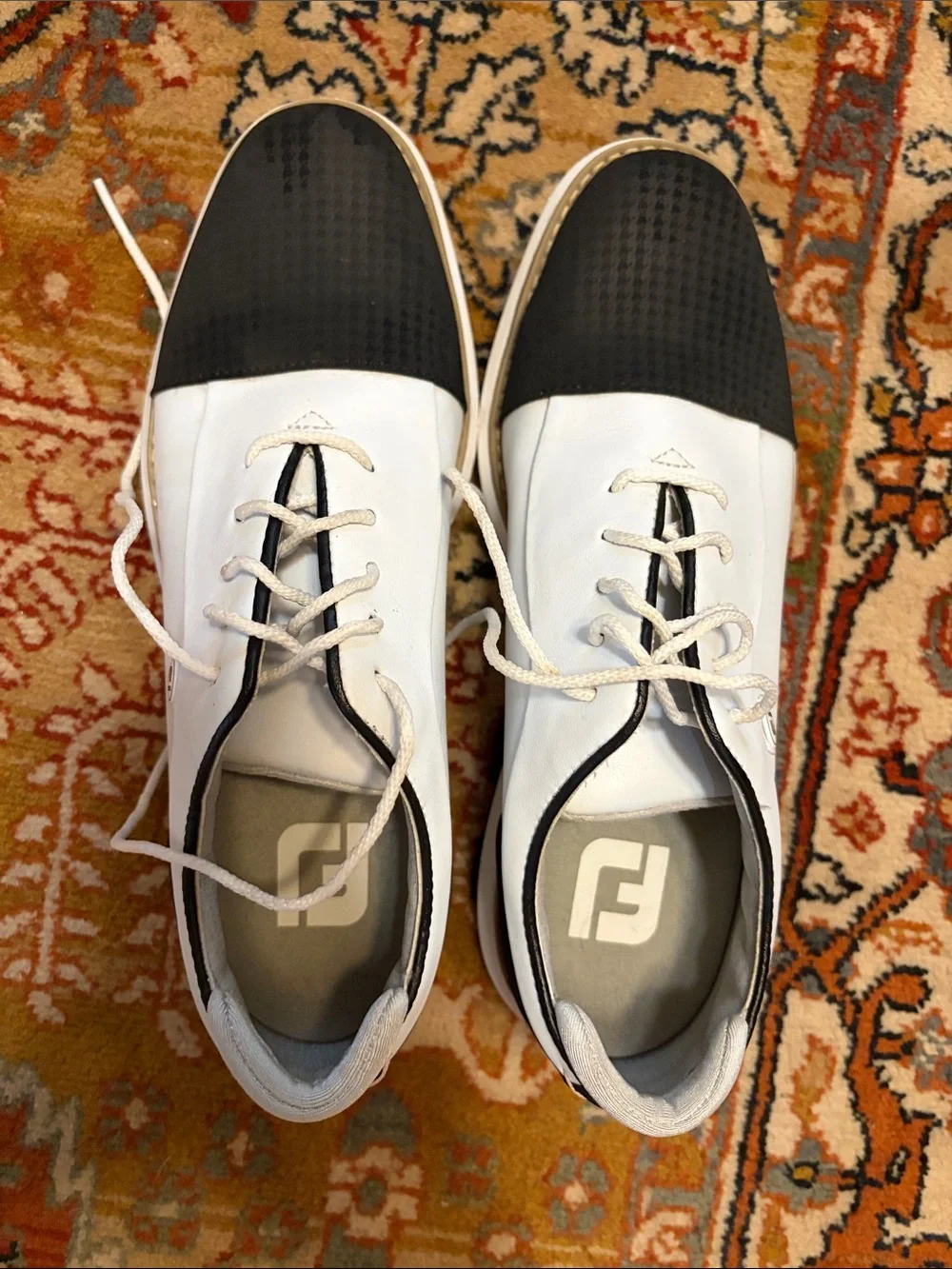 FootJoy Womens Traditions Cap Toe Golf Shoes - White/Black 97912 US 7